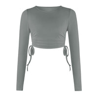 Women's Dry Crop Tops Long Sleeve Side Drawstring Ruched Shirts