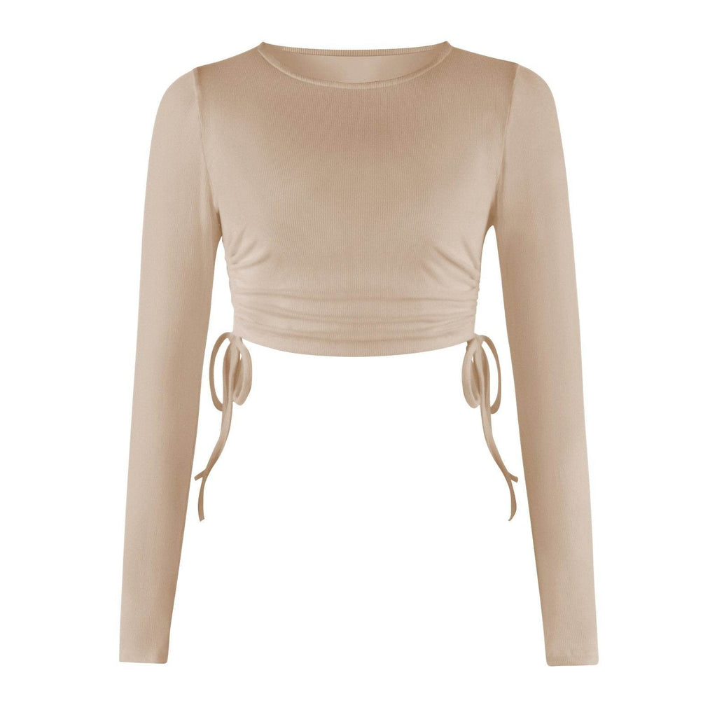 Women's Dry Crop Tops Long Sleeve Side Drawstring Ruched Shirts - Big J's Showstoppin' Store