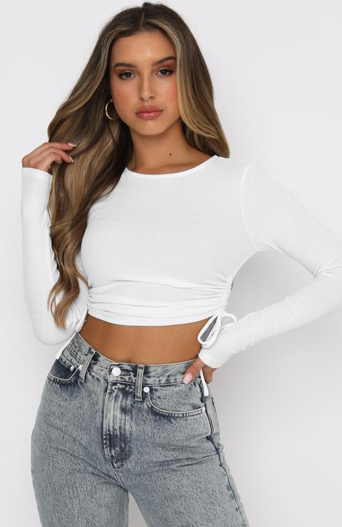 Women's Dry Crop Tops Long Sleeve Side Drawstring Ruched Shirts