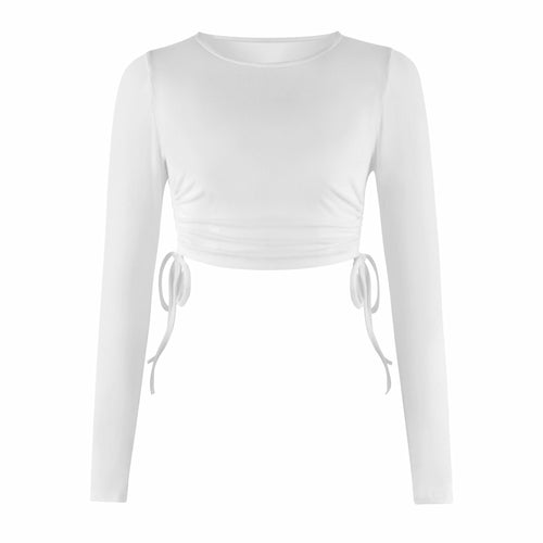 Women's Dry Crop Tops Long Sleeve Side Drawstring Ruched Shirts