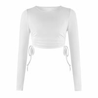 Women's Dry Crop Tops Long Sleeve Side Drawstring Ruched Shirts