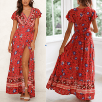 Womens Wrap Style V Neck Floral Maxi Dress - Big J's Showstoppin' Store