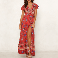 Womens Wrap Style V Neck Floral Maxi Dress - Big J's Showstoppin' Store