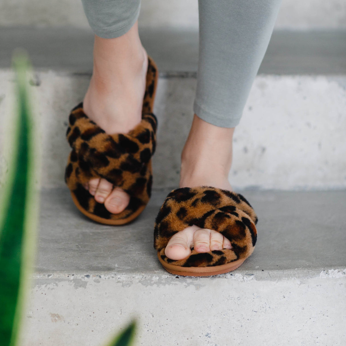 Delilah Ladies Sheepskin Slider Slipper - Leopard - Big J's Showstoppin' Store