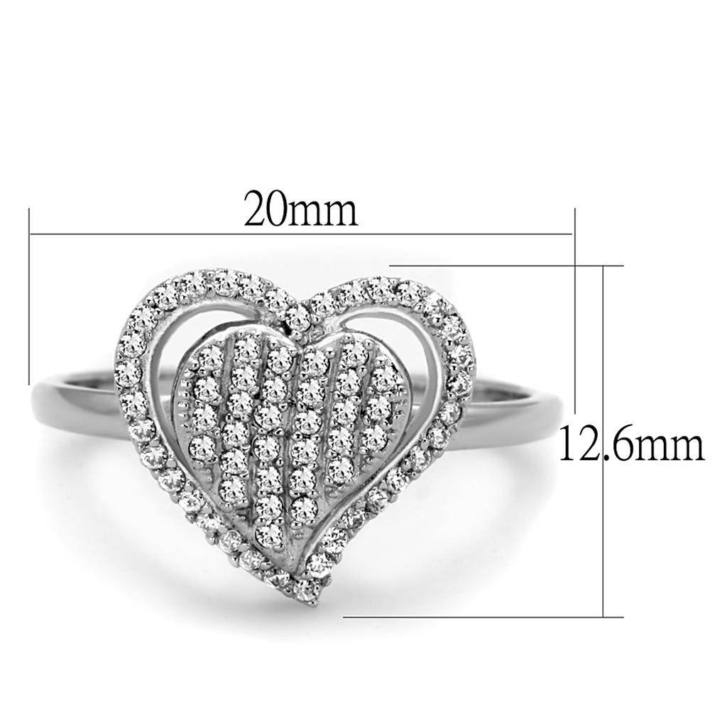 TS192 - Rhodium 925 Sterling Silver Ring with AAA Grade CZ in Clear - Big J's Showstoppin' Store