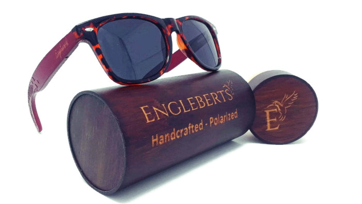 Red Bamboo Tortoise Framed Sunglasses With Wood Case, Artisan Engraved - Big J's Showstoppin' Store