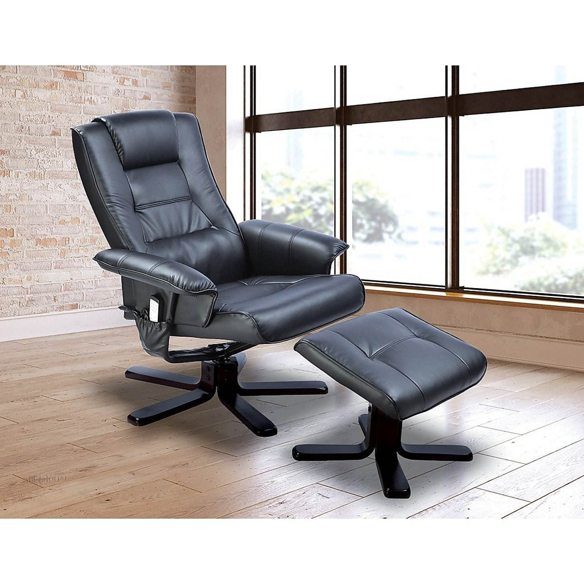 PU Leather Massage Chair Recliner Ottoman Lounge Remote - Black - Big J's Showstoppin' Store