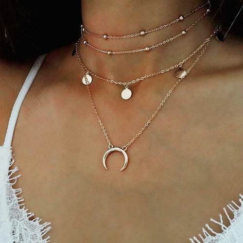 Crescent Horn Moon Layered Necklace - Big J's Showstoppin' Store