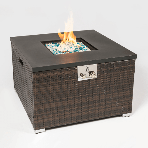 Outdoor Gas Fire Pit Square Dark Brown Wicker Fire Pit Table - Big J's Showstoppin' Store