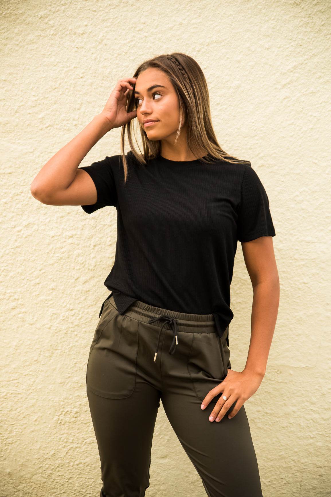 DT Alyssa Rib Knit Split Hem Tee in Black - Big J's Showstoppin' Store