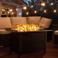 Rattan Propane Outdoor Fire Pit Table with Lid