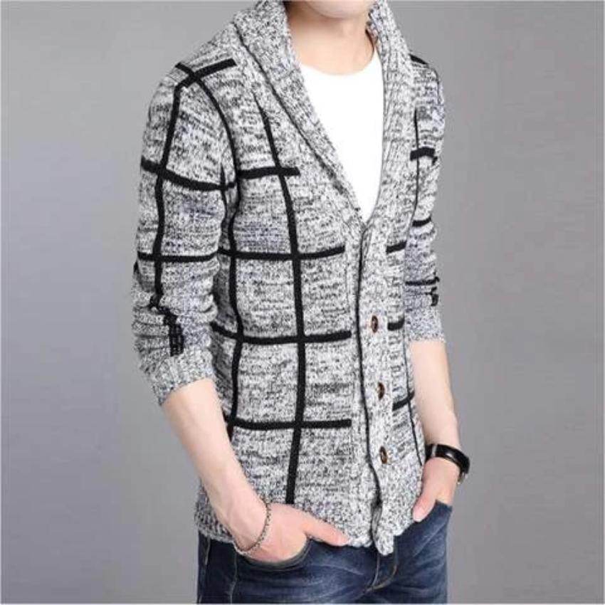 Mens Shawl Collar Gray Cardigan - Big J's Showstoppin' Store
