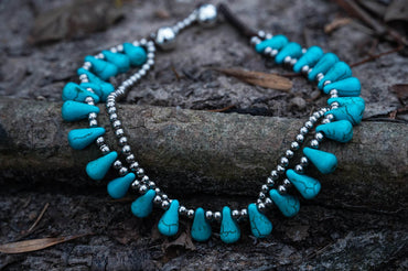 Turquoise Teardrop Bead Boho Silver Anklet - Big J's Showstoppin' Store