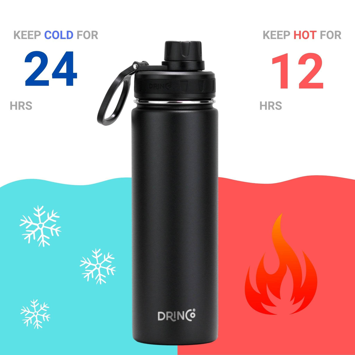 DRINCO® 22oz Stainless Steel Sport Water Bottle - Black - Big J's Showstoppin' Store