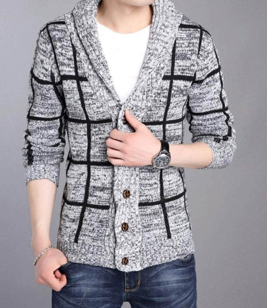Mens Shawl Collar Gray Cardigan - Big J's Showstoppin' Store