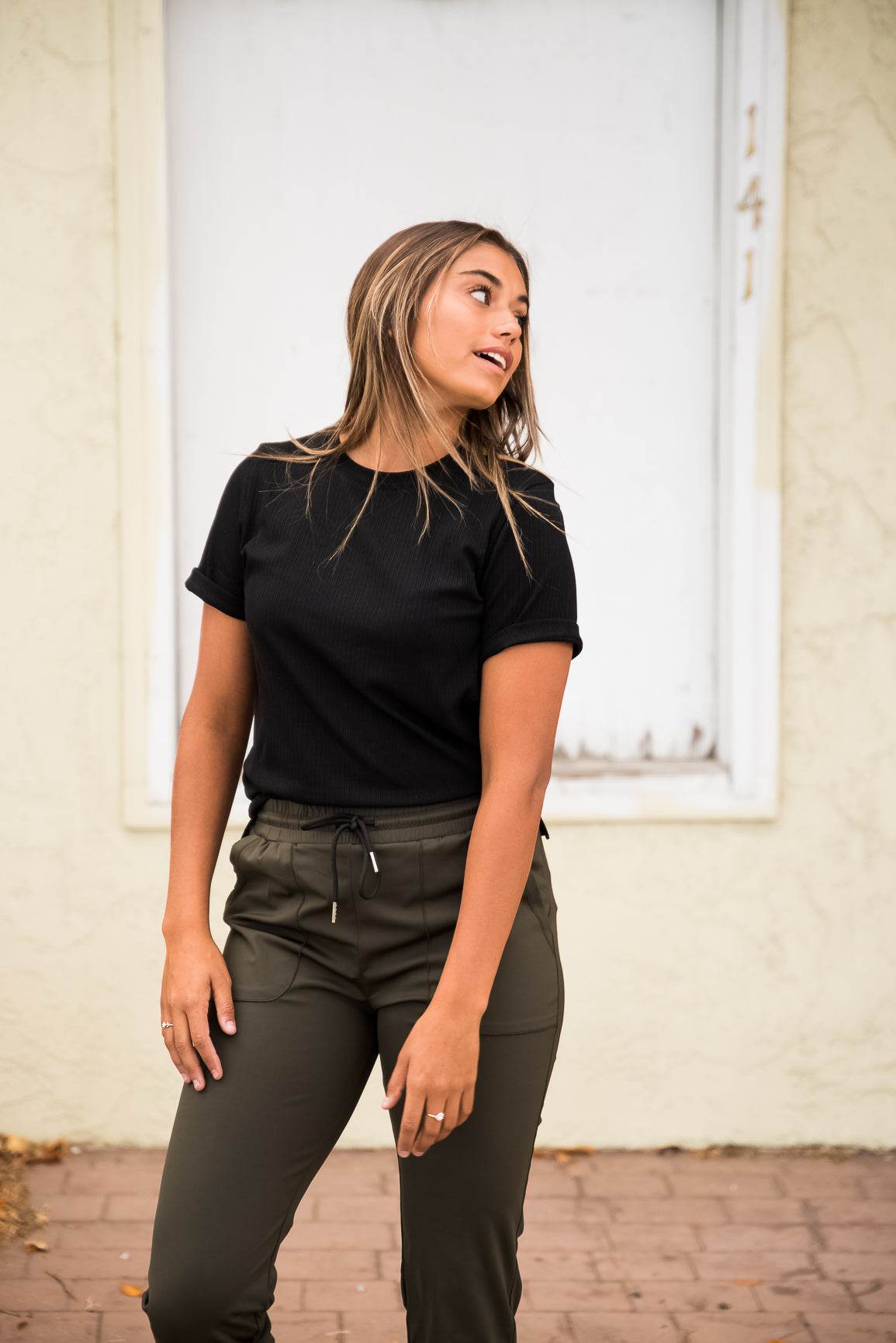 DT Alyssa Rib Knit Split Hem Tee in Black - Big J's Showstoppin' Store