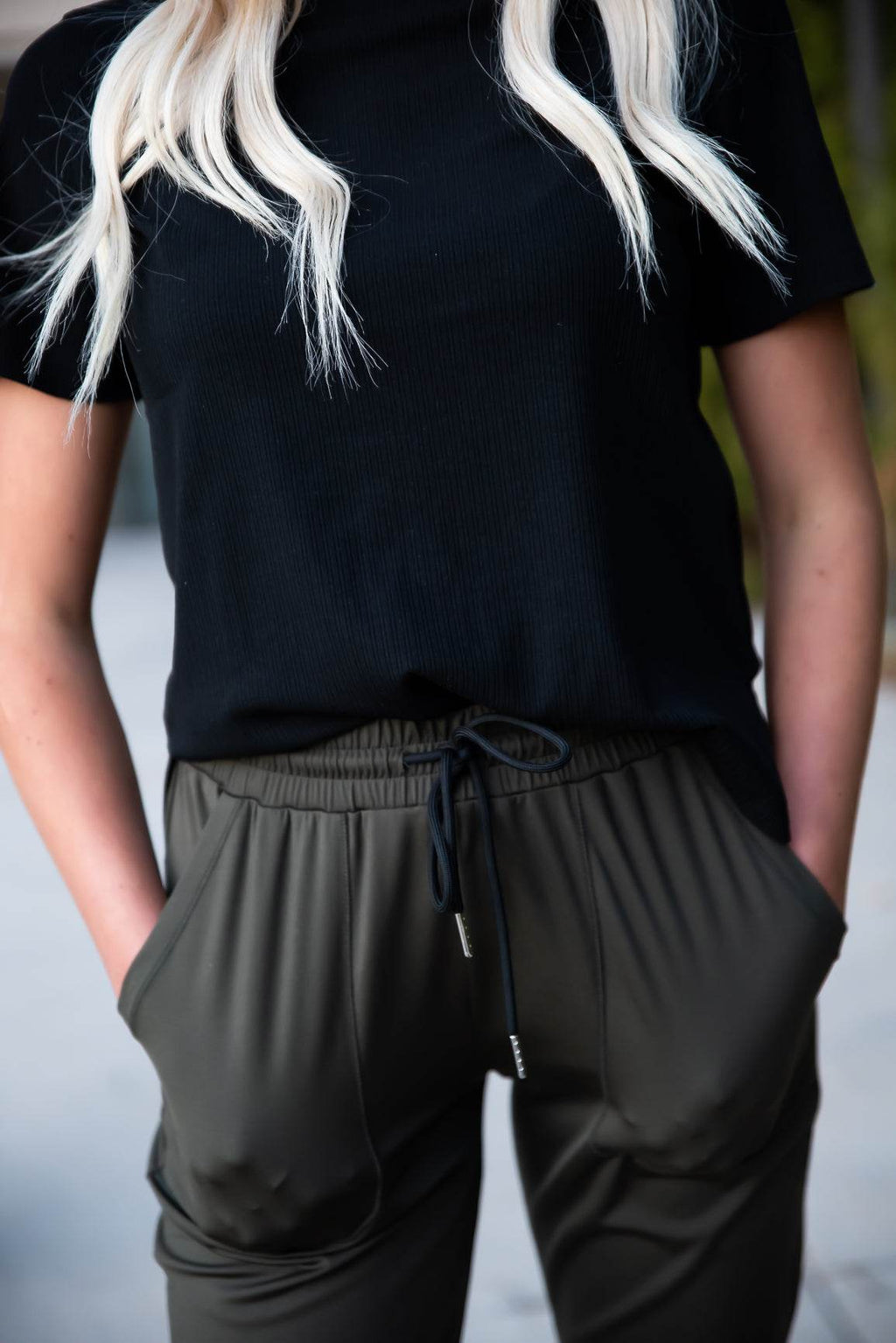 DT Alyssa Rib Knit Split Hem Tee in Black - Big J's Showstoppin' Store