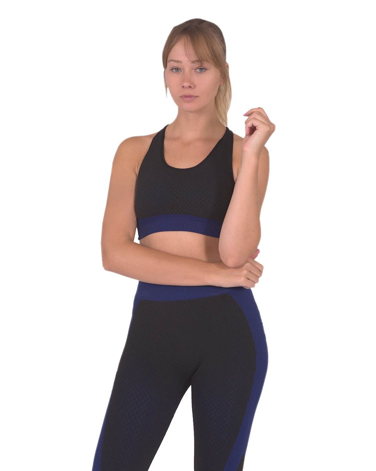 Trois Seamless Sports Bra - Black with Navy - Big J's Showstoppin' Store