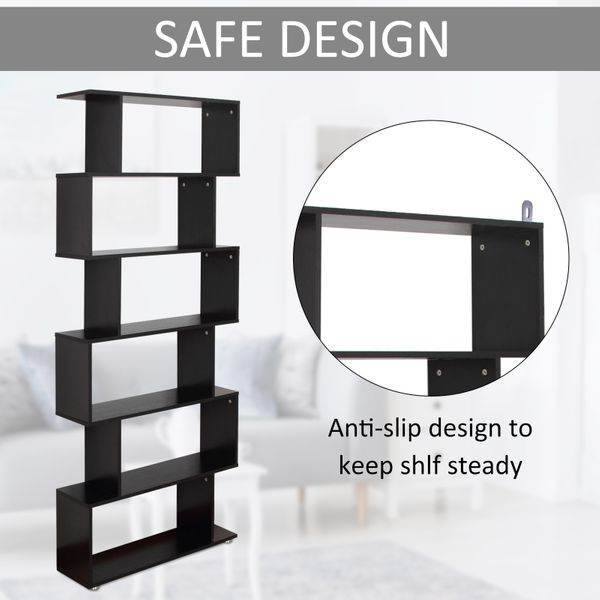 HOMCOM Wooden S Shape Bookcase 6 Shelves Storage Display Home Office - Big J's Showstoppin' Store