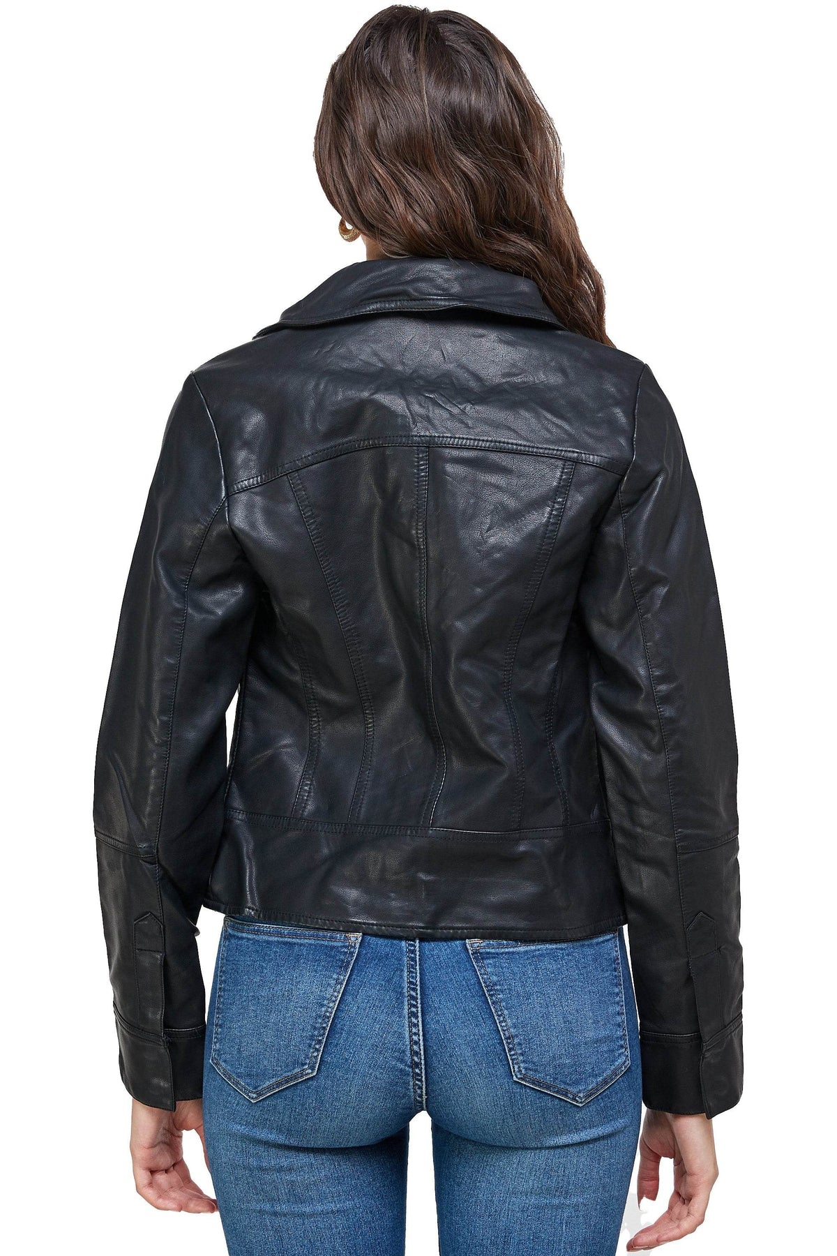 Double Buckle High Neck Vegan Leather Biker Jacket - Big J's Showstoppin' Store