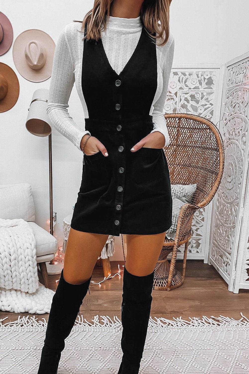 Corduroy Overall Sleeveless Mini Dress with Pockets - Big J's Showstoppin' Store