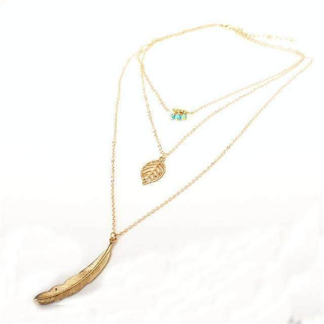 Turquoise Leaf Feather Multi Layer Necklace - Big J's Showstoppin' Store