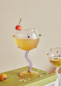Hand Blown Rainbow Sprinkles Wine Glasses - Whimsical Dopamine - Big J's Showstoppin' Store