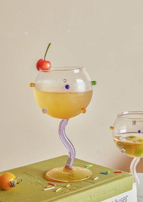 Hand Blown Rainbow Sprinkles Wine Glasses - Whimsical Dopamine - Big J's Showstoppin' Store