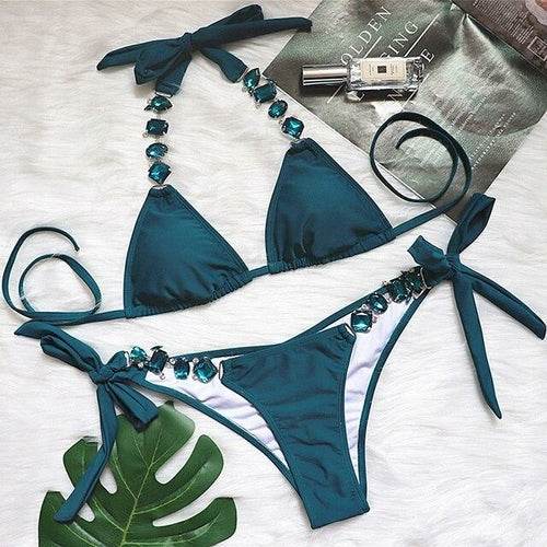 Bikini Jewelled Rhinestones Luxury Diamond Bikini Women Swimwear - Big J's Showstoppin' Store