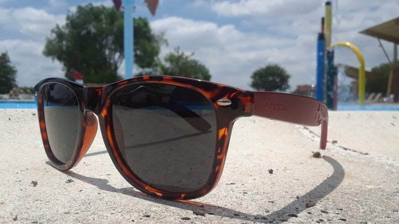 Red Bamboo Tortoise Framed Sunglasses With Wood Case, Artisan Engraved - Big J's Showstoppin' Store