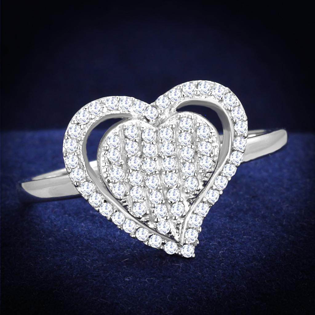 TS192 - Rhodium 925 Sterling Silver Ring with AAA Grade CZ in Clear - Big J's Showstoppin' Store