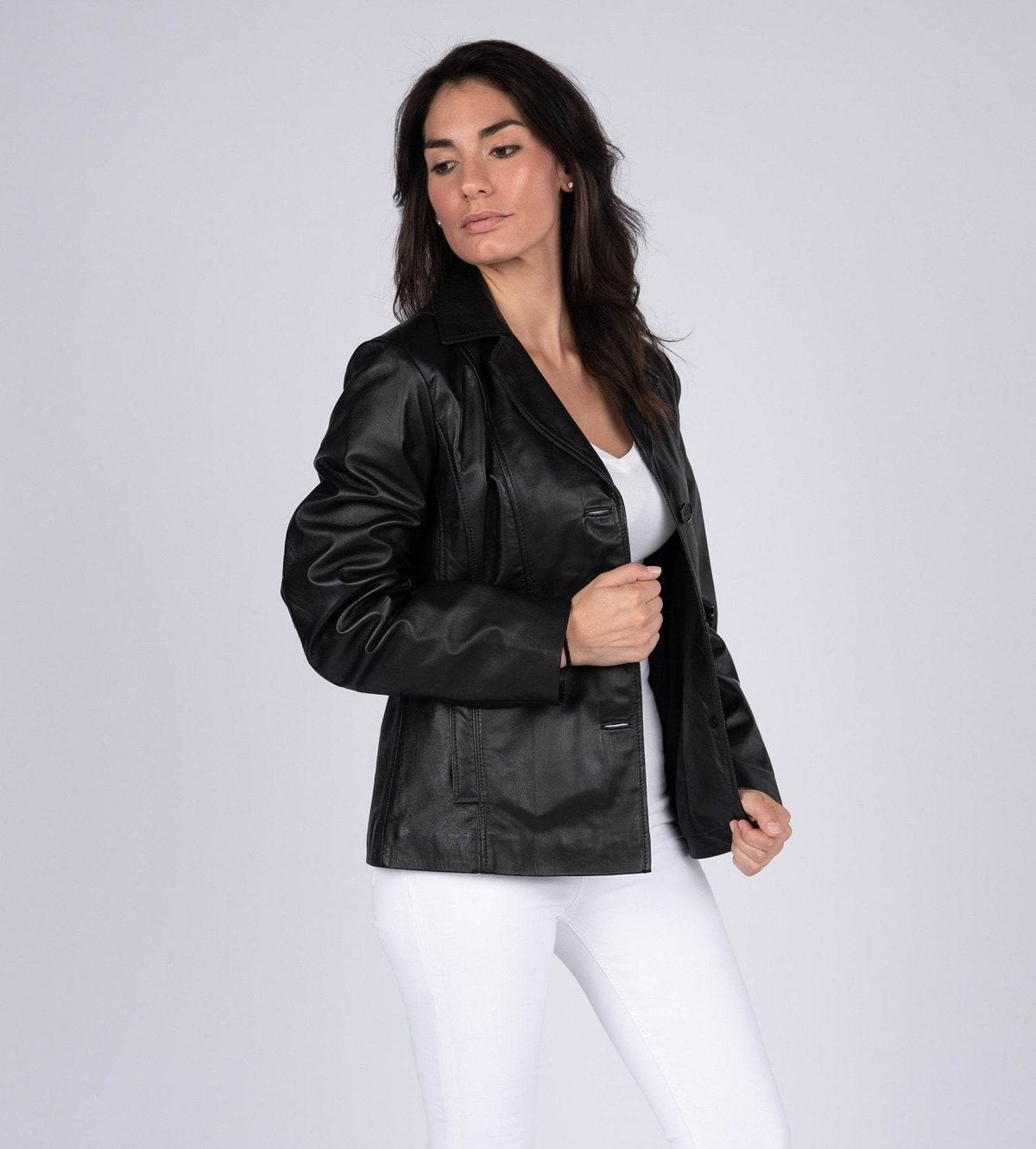 Women's Athena 3 Button Leather Coat - Big J's Showstoppin' Store